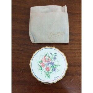 Stratton England Sweet Pea White Floral Powder Compact - Vintage!